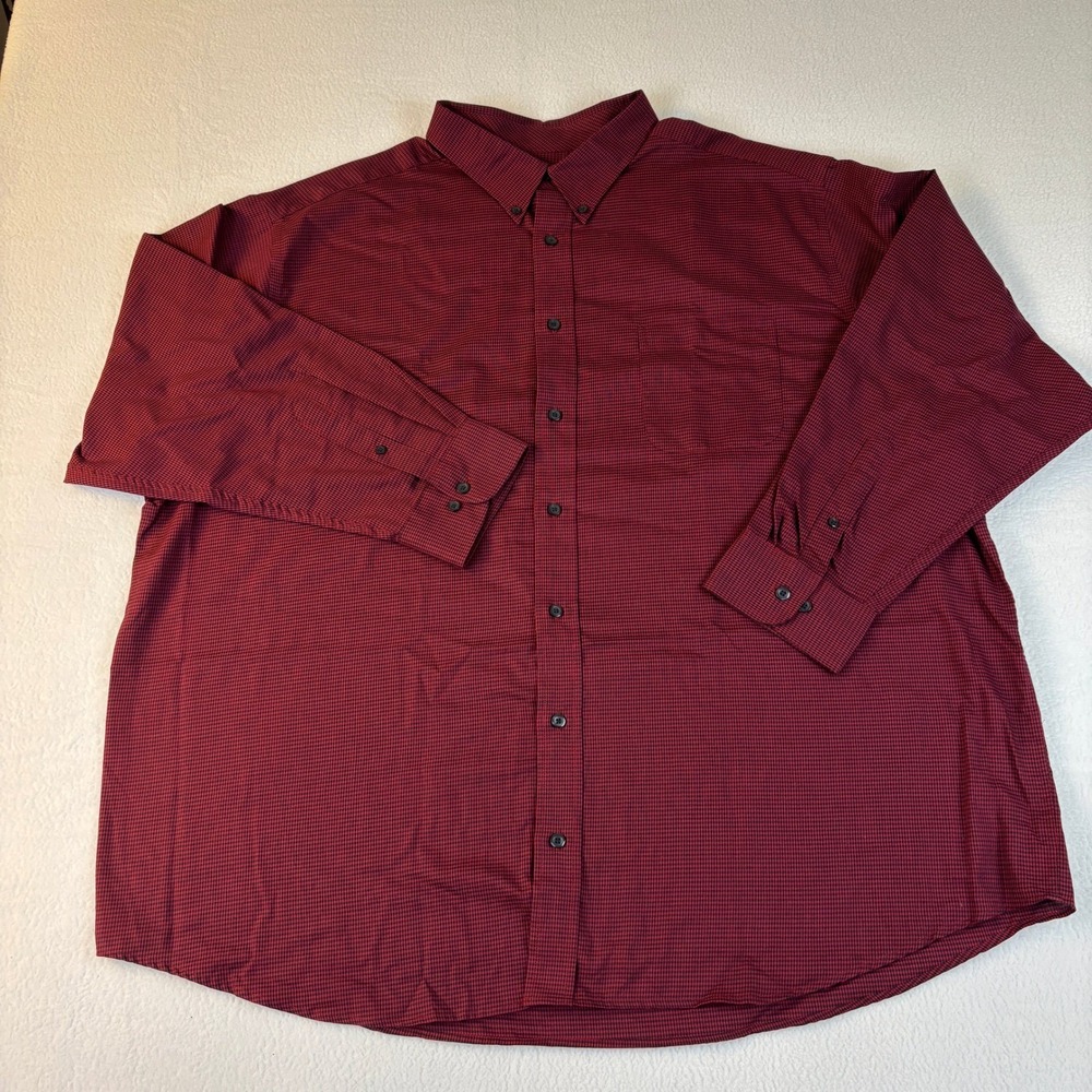 Roundtree & Yorke travelSMART Mens 3XB Burgundy Houndstooth Button Down Shirt